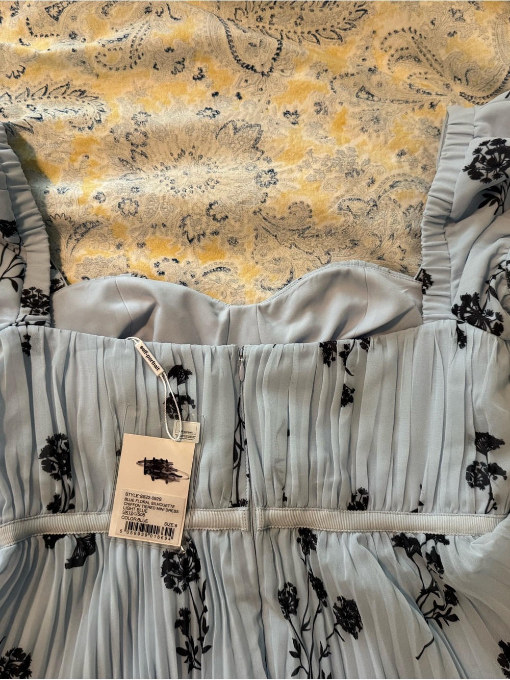 Self-Portrait Pale Blue Floral Pleated Tiered Mini Dress - Picture 5 of 6